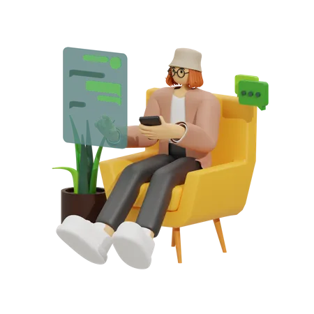 Chatten auf dem gemütlichen Sofa  3D Illustration