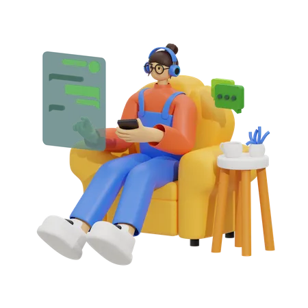 Chatten auf dem Sofa  3D Illustration