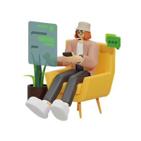 Chatting on Comfortable Sofa  3D Icon