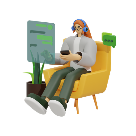 Chatting on Comfortable Sofa  3D Icon