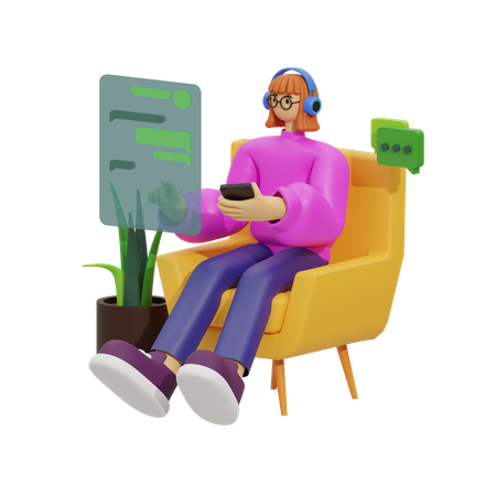 Chatting on Comfortable Sofa  3D Icon