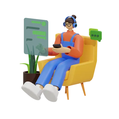 Chatting on Comfortable Sofa  3D Illustration