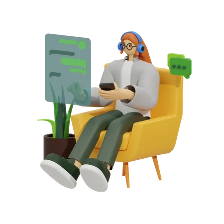 Chatting on Comfortable Sofa  3D Illustration