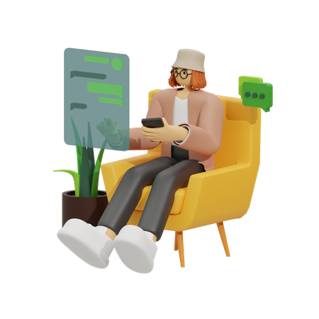 Chatting on Comfortable Sofa 3D Illustration
