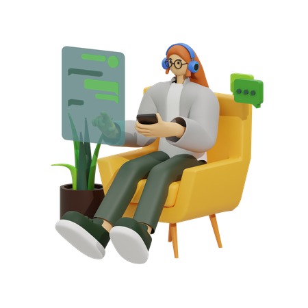Chatting on Comfortable Sofa 3D Illustration