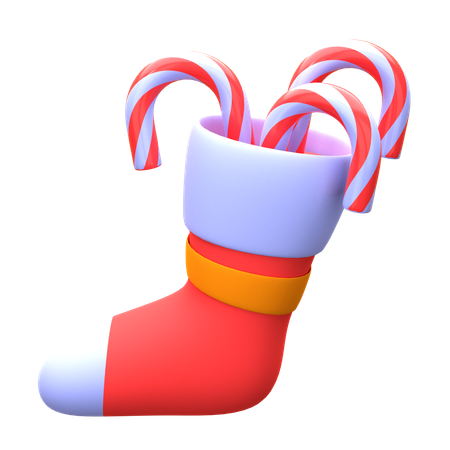 Chaussette de Noël avec canne en bonbon  3D Icon