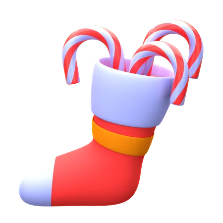 Chaussette de Noël avec canne en bonbon  3D Icon