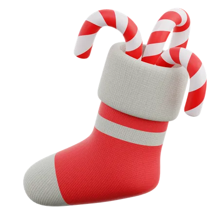 Chaussette de Noël avec canne en bonbon  3D Icon