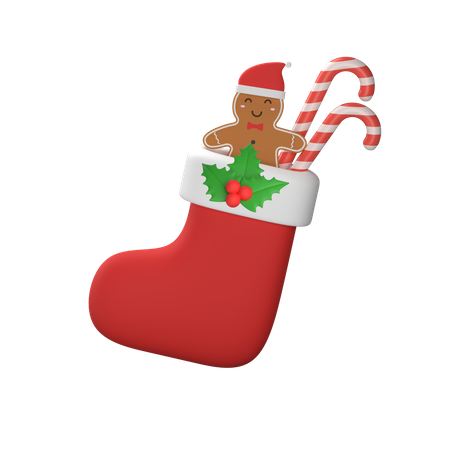 Chaussette rouge de Noël avec gui  3D Illustration