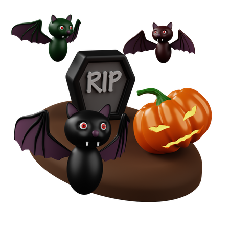 Tombe d'Halloween avec chauve-souris  3D Icon