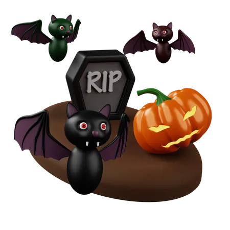 Tombe d'Halloween avec chauve-souris  3D Icon