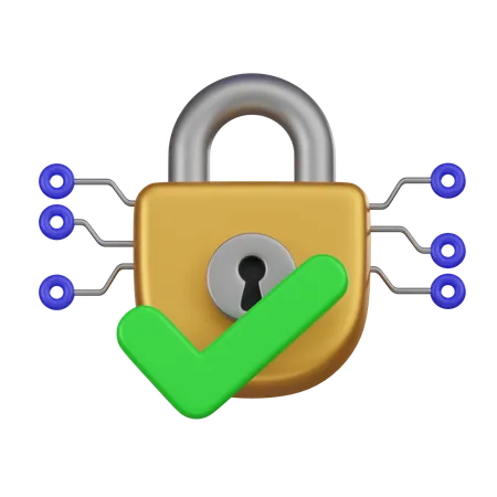 A 3 D Illustration Of A Strong Encryption Lock With A Check Mark Connected To A Circuit Signifying Secure Cryptocurrency Transactions 3D Icon
