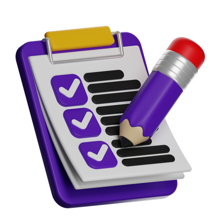 Checklist With Pencil And Clipboard  3D Icon
