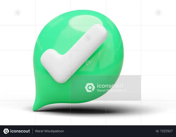3 D Check Mark Bubble Icon Glossy Speech Balloon With White Tick Floating On Transparent Symbol Right Ok Yes Accept And Safe Concept Cartoon Icon Minimal Style 3 D Rendering 3D Icon
