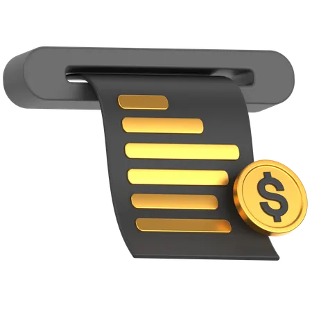 3 D Icon Of A Checkout Receipt With A Dollar Coin 3D Icon