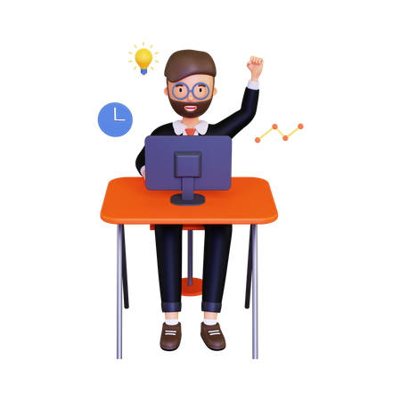 Cheerful businessman working on new business idea  3D Illustration