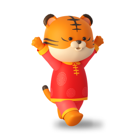 Cheerful Chinese Cute tiger  3D Illustration