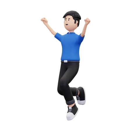Cheerful man jumping 3D Illustration