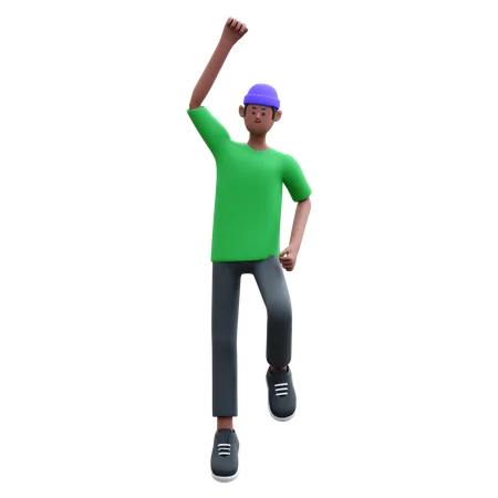 Cheerful man jumping  3D Illustration