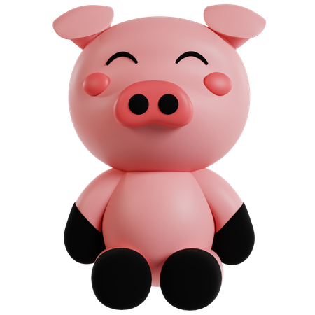 Cheerful Pink Piglet  3D Icon