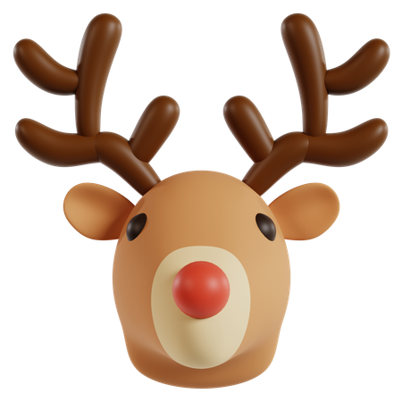 Cheerful Reindeer Face  3D Icon