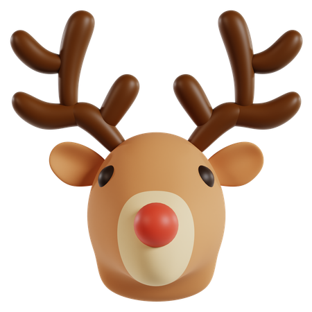 Cheerful Reindeer Face  3D Icon