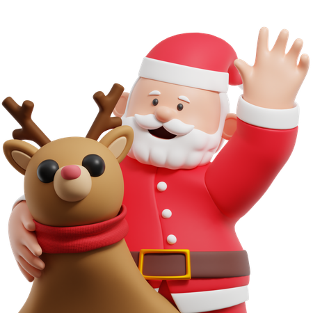 Cheerful Santa Claus With Reindeer  3D Icon