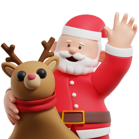 Cheerful Santa Claus With Reindeer  3D Illustration