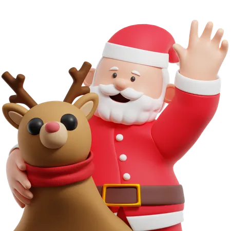 Cheerful Santa Claus With Reindeer  3D Illustration