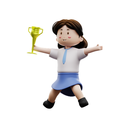Cheerful student holding trophy  3D Icon