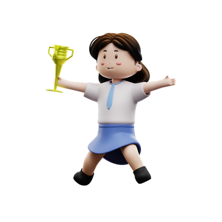 Cheerful student holding trophy  3D Illustration