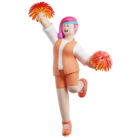 Cheerleader Jumps Out Of Joy  3D Illustration