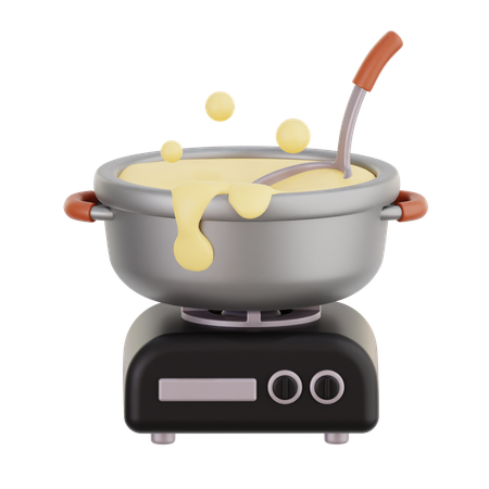 Cheese Fondue Pot on Stove  3D Illustration