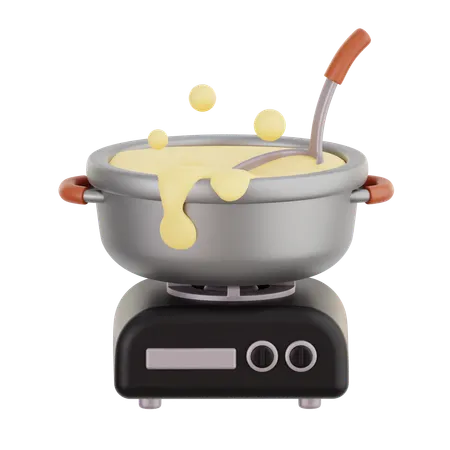 Cheese Fondue Pot on Stove  3D Illustration