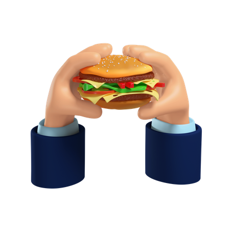 Mãos Segurando Cheeseburger  3D Illustration