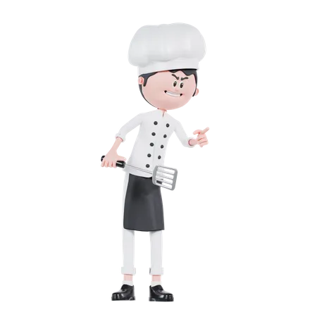 3 D Cartoon Chef Angry Pose And Standing 3D Illustration