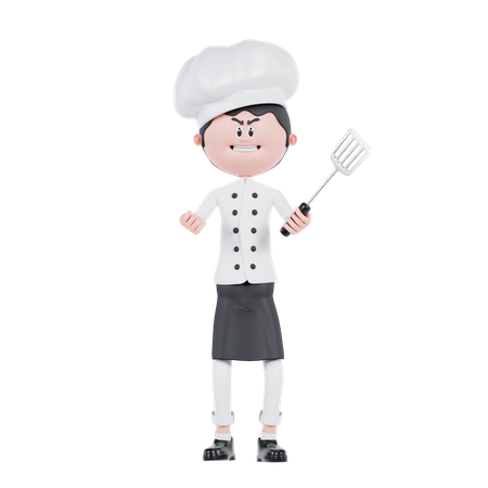 Chef Angry Pose With Spatula  3D Icon
