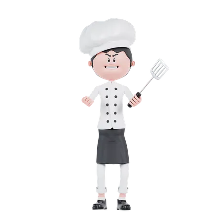 Chef Angry Pose With Spatula  3D Illustration