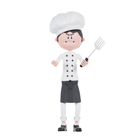 Chef Angry Pose With Spatula  3D Illustration