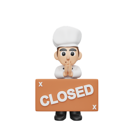 Chef Apologise for close restaurant 3D Illustration