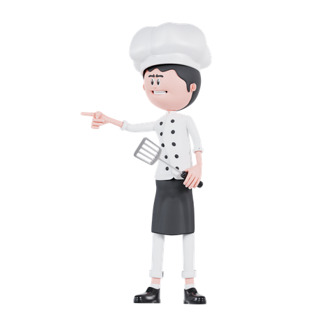Chef apontando para a direita com espátula  3D Icon