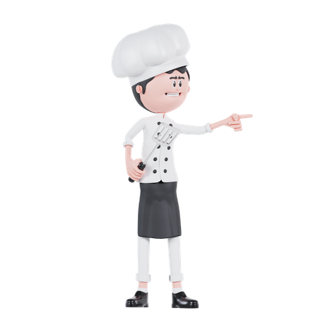Chef apontando para a esquerda com espátula  3D Icon