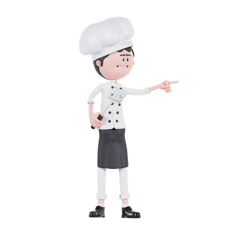 Chef apontando para a esquerda com espátula  3D Illustration