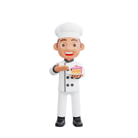 Chef apontando para o bolo  3D Illustration