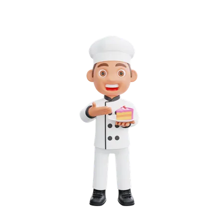 Chef apontando para o bolo  3D Illustration