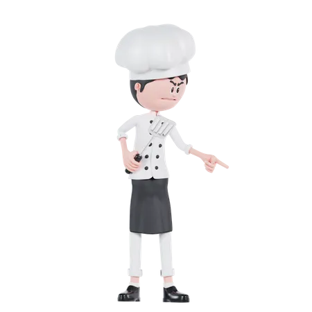 Chef apontando para o canto inferior esquerdo  3D Illustration