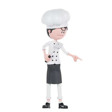 Chef apuntando hacia abajo a la izquierda  3D Illustration