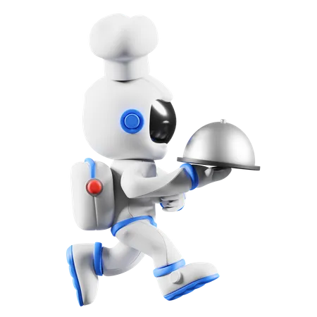 Chef astronauta con bandeja para servir.  3D Illustration