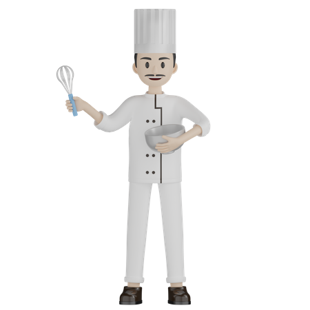 Chef masculino batiendo algo  3D Illustration