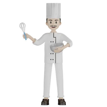 Chef masculino batiendo algo  3D Illustration